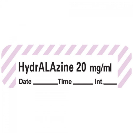 Precision Dynamics Pre-Printed Label Anesthesia Label Hydralazine 20 mg / ml Date:___________ Time:_________ Int:_______ Violet / White 1-1/2 X 1/2 Inch - LANS-118D20
