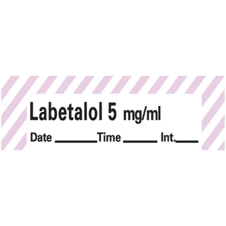 Precision Dynamics Pre-Printed Label Anesthesia Label Labetalol 5 mg / ml Date:___________ Time:_________ Int:_______ Violet / White 1-1/2 X 1/2 Inch - ANS-117D5