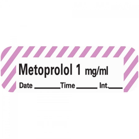 Precision Dynamics Pre-Printed Label Anesthesia Label Metoprolol 1 mg / ml Date:___________ Time:_________ Int:_______ Violet / White 1-1/2 X 1/2 Inch - ANS-49D1