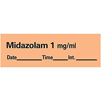 Precision Dynamics Pre-Printed Label Anesthesia Label Midazolam 1 mg / ml Date:___________ Time:_________ Int:_______ Orange 1-1/2 X 1/2 Inch - AN-120D1