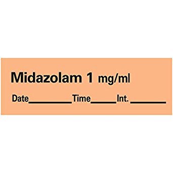 Precision Dynamics - Drug Label Anesthesia Label Tape Midazolam 1mg/mL Date_Time_Int Orange 1/2 X 1-1/2 Inch - AN-120D1