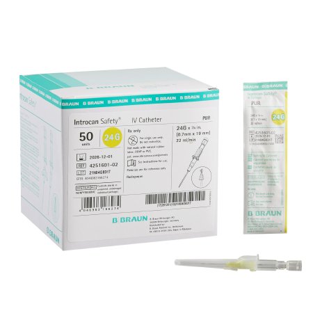 Introcan Safety - Peripheral IV Catheter 24 Gauge 0.75 Inch Sliding Safety Needle - 4251601-02