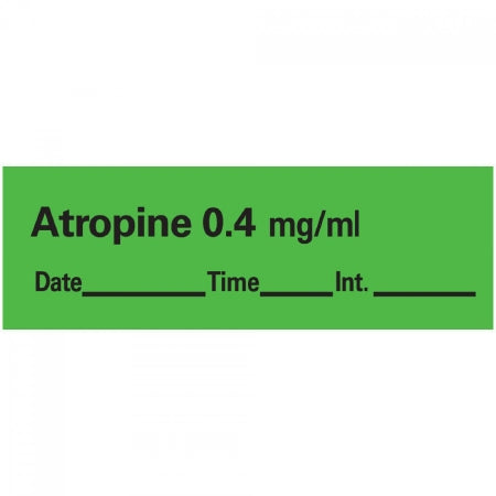 Precision Dynamics Pre-Printed Label Anesthesia Label Atrophine 0.4 Mg/mL Green 1-1/2 X 1/2 Inch - AN-1D04