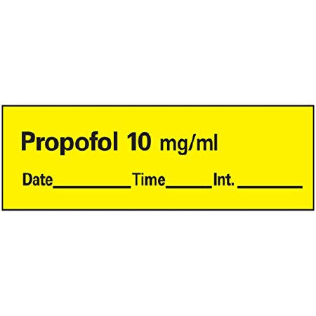 Precision Dynamics Pre-Printed Label Anesthesia Label Propofol 10 Mg/mL Yellow 1-1/2 X 1/2 Inch - AN-27D10
