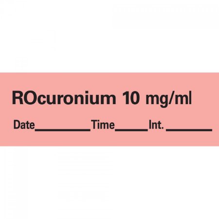 PDC - Drug Label Anesthesia Label Rocuronium 10mg/mL Date_Time_Int_ Fluorescent Red 1/2 x 1-1/2 Inch - AN-161D10