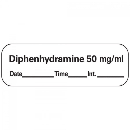 PDC - Drug Label Anesthesia Label Diphenhydramine 50 mg/mL Date_Time_Int_ White 1/2 x 1-1/2 Inch - LAN-210D50