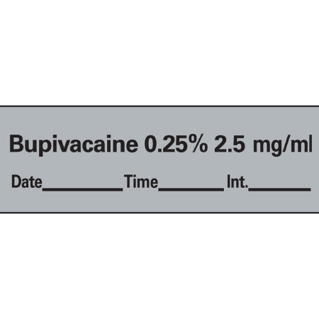 Precision Dynamics - Drug Label Anesthesia Label Tape Bupivacaine 0.25% 2.5 mg/mL Date_Time_Int_ Gray 1/2 X 1-1/2 Inch - AN-42D25