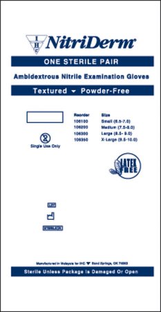 Innovative Healthcare Corporation NitriDerm Exam Glove Medium Sterile Pair Nitrile Standard Cuff Length Textured Fingertips Blue Not Chemo Approved - 106200