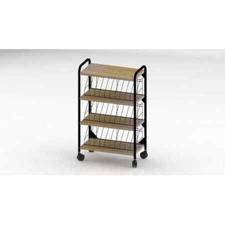 First Healthcare Products Level I 639 Series Mobile Chart Rack Epoxy Coated Steel 18 X 35 X 57.25 Inch 4 Shelves Oak Woodgrain - 638030