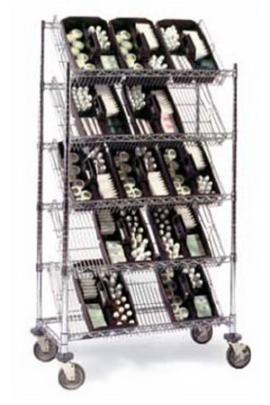 Intermetro Industries Tote Storage Cart 18 X 24 Inch 4 Slanted Shelf, One Flat Top Shelf - DC15EC