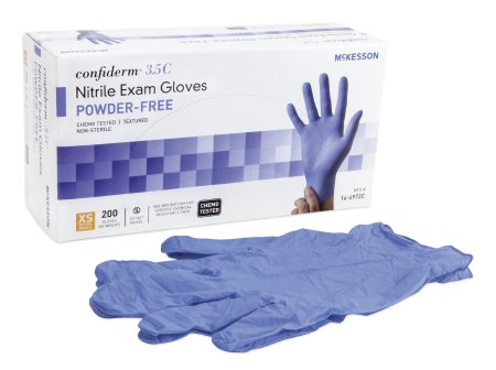 McKesson McKesson Confiderm 3.5C Exam Glove X-Small NonSterile Nitrile Standard Cuff Length Textured Fingertips Blue Chemo Tested - 14-6972C
