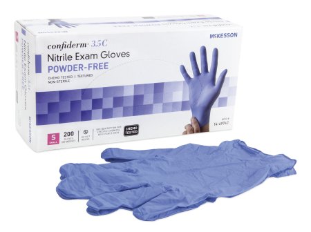 McKesson McKesson Confiderm 3.5C Exam Glove Small NonSterile Nitrile Standard Cuff Length Textured Fingertips Blue Chemo Tested - 14-6974C