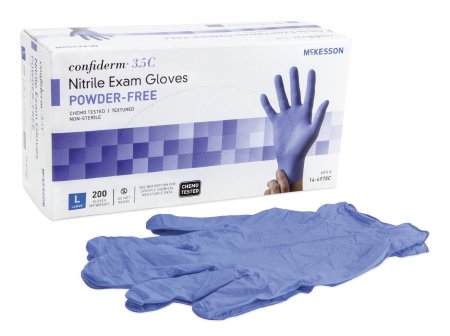 McKesson McKesson Confiderm 3.5C Exam Glove Large NonSterile Nitrile Standard Cuff Length Textured Fingertips Blue Chemo Tested - 14-6978C