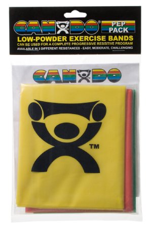 CanDo Low Powder PEP Pack - Exercise Resistance Band Set Yellow / Red / Green 5 Inch X 4 Foot Easy Resistance - 10-5280