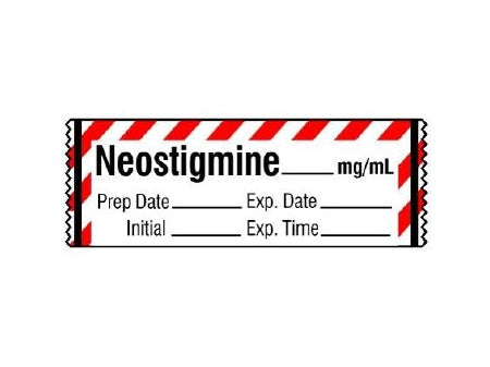 Shamrock Scientific Pre-Printed Label Anesthesia Label Neostigmine _____ mg / mL / Prep Date _____ Exp. Date _____ / Initial _____ Exp. Time _____ Red / White 1/2 X 500 Inch - SA-231-EXP-PRE