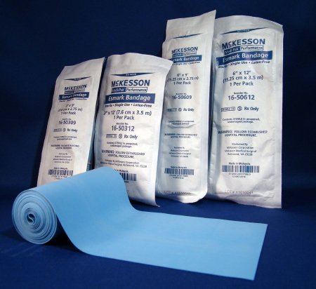 McKesson McKesson Esmark Compression Bandage 4 Inch X 3 Yard Standard Compression Self-adherent Closure Blue Sterile - 16-50409