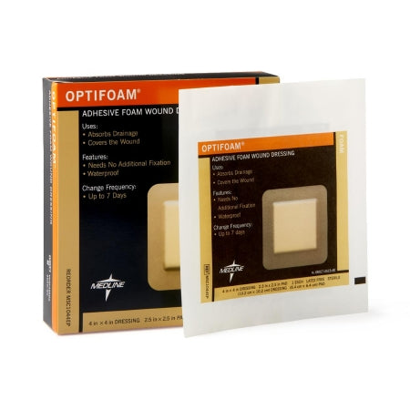 Optifoam - Foam Dressing 4-1/2 X 4-1/2 Inch Square Adhesive with Border Sterile - Medline - MSC1044EP