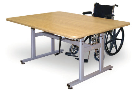 Hausmann Industries - Crank Hi-Lo Table 60 L X 28 W X 27 to 39 H Inch Natural Oak High Pressure Laminate Top / Steel Frame - 4324