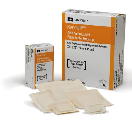 Cardinal Kendall AMD Antimicrobial Foam Dressing 7-1/2 X 7-1/2 Inch Square Adhesive with Border Sterile - 55588BAMD