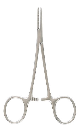 Miltex - Hemostatic Forceps Halsted 5 Inch Length Floor Grade Stainless Steel Sterile Ratchet Lock Finger Ring Handle Straight Serrated Tips - ST7-2