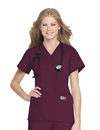 Landau Uniforms Scrub Shirt Small Wine 2 Pockets Short Set-In Sleeves Female - 70224WINES