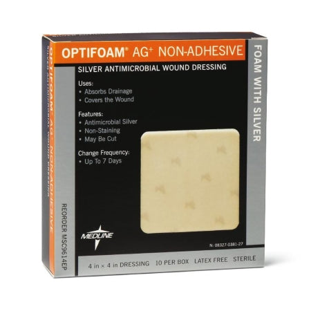 Optifoam Ag+ - Silver Foam Dressing 4 X 4 Inch Square Sterile - Medline - MSC9614EP