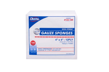 Dukal - Gauze Sponge Cotton 12-Ply 4 X 4 Inch Square NonSterile - 4122-100