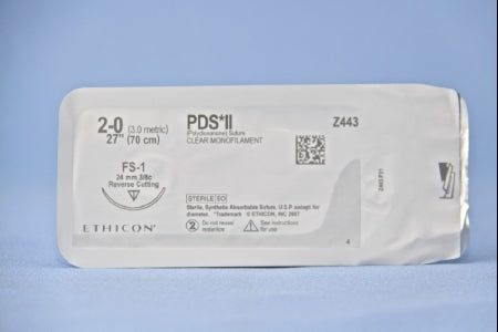 J & J Healthcare Systems PDS Plus Antibacterial Suture with Needle Absorbable Uncoated Undyed Suture Monofilament Polydioxanone with Irgacare MP Antibacterial Suture Size 2-0 27 Inch Suture 1-Needle 24 mm Length 3/8 Circle Reverse Cutting Needle - PDP443H