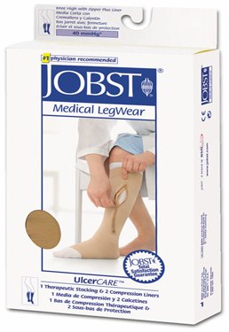 JOBST UlcerCARE - Zippered Compression Stocking and Liner Knee High / Left Zipper X-Large Beige Open Toe - 114488
