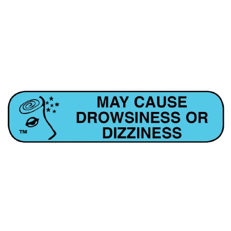 Apothecary Products Apothecary Products Pre-Printed Label Auxiliary Label MAY CAUSE DROWSINESS OR DIZZINESS Blue 3/8 X 1-9/16 Inch - 40215