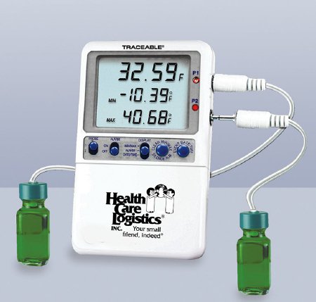 Traceable Hi-Accuracy - Digital Refrigerator / Freezer Thermometer with Alarm Fahrenheit / Celsius -58° to +158°F (-50° to +70°C) 2 Bottle Probes Door / Wall Mount Battery Operated - 17989