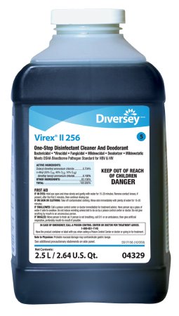 Diversey Virex II 256 - Surface Disinfectant Cleaner Quaternary Based J-Fill Dispensing Systems Liquid Concentrate 2.5 Liter Bottle Mint Scent NonSterile - DVS04329