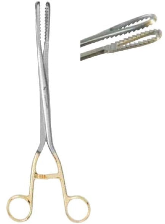 MedGyn - Obstetrical Forceps Bierer 11 Inch Length Surgical Grade Stainless Steel NonSterile NonLocking Finger Ring Handle Slightly Curved 16 mm Coarse Serrated Fenestrated Oval Jaws - 031131