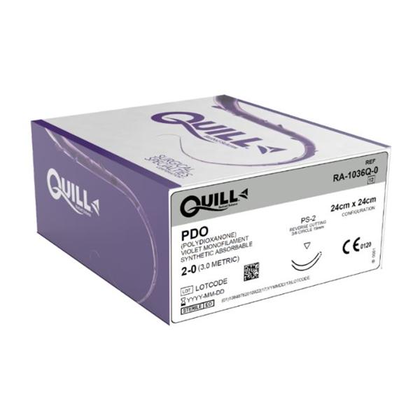 Look/Div Surgical Specialties Suture 2-0 Pdo Quill Violet 24X24Cm Double Arm Monofilament Absorbable 12/Bx - RA-1036Q-0