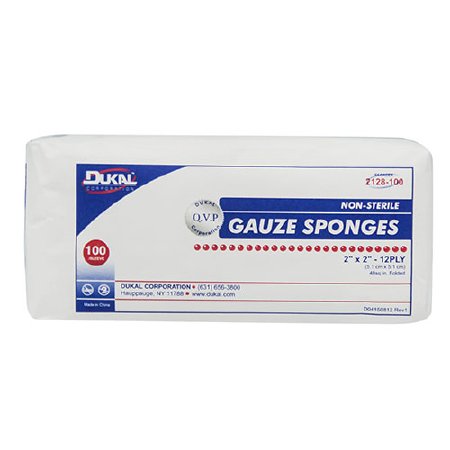 Dukal - Gauze Sponge Cotton 12-Ply 2 X 2 Inch Square NonSterile - 2128-100