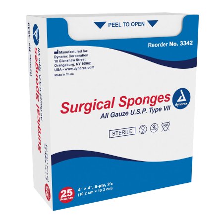 Dynarex - Gauze Sponge Cotton 8-Ply 4 X 4 Inch Square Sterile - 3342