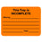 Healthmark Industries Pre-Printed Label Advisory Label This Tray is Incomplete Orange 1-3/4 X 2-1/4 Inch - CSW-302