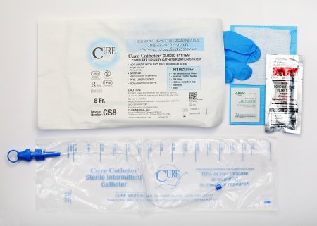 Cure Medical Cure Catheter Intermittent Catheter Kit Closed System / Straight Tip 8 Fr. Without Balloon - CS8