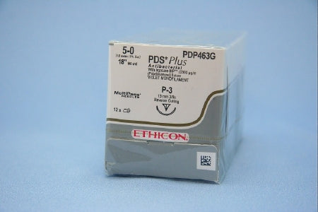 PDS Plus - Antibacterial Suture with Needle Absorbable Uncoated Violet Suture Monofilament Polydioxanone with Irgacare MP Antibacterial Suture Size 5 - 0 18 Inch Suture 1-Needle 13 mm Length 3/8 Circle Reverse Cutting Needle - PDP463G