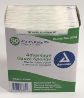 Dynarex Advantage Gauze Sponge Gauze 8-Ply 4 X 4 Inch Square Sterile - 3368