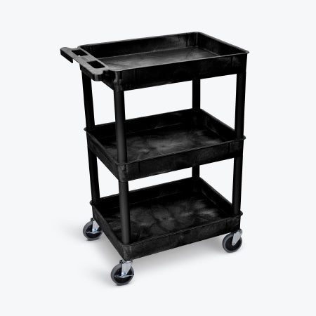 Luxor Tub Utility Cart 18 X 24 X 39.25 Inch 3 Shelves Black - STC111-B