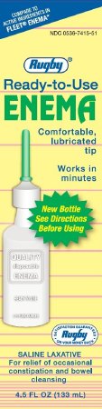 Major Pharmaceuticals Rugby Enema 4.5 oz. 19 Gram - 7 Gram Strength Monobasic Sodium Phosphate / Dibasic Sodium Phosphate - 536741551