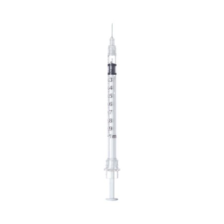 Sol-Care - Tuberculin Syringe with Needle 1 mL 30 Gauge 1/2 Inch Regular Wall Retractable Safety Needle - 100082IM