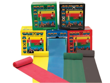 Fabrication Enterprises CanDo Low Powder Exercise Resistance Band Set Yellow / Red / Green / Blue / Black 50 Yard X-Light to X-Heavy Resistance - 1215803