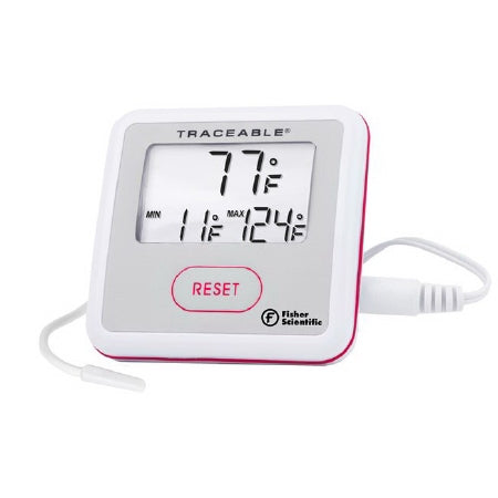Troy Biologicals Fisherbrand Traceable Digital Thermometer Fahrenheit / Celsius -58° to +158°F (-50° to +70°C) External Probe Flip-out Stand, Wall Mount Battery Operated - 1507717A