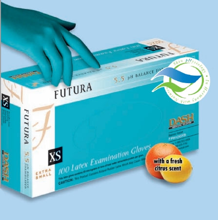 Dash Medical Gloves Futura Exam Glove Small NonSterile Latex Standard Cuff Length Fully Textured Teal Not Chemo Approved - FPH100S