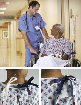 Hospitex / Encompass Group - Patient Exam Gown One Size Fits Most Blue / Mauve Pacifica Print Reusable - 45251-MPC