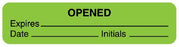 Spee-D-Date - Pre-Printed Label Advisory Label Green Paper OPENED Expires_________Date_____Initials_____ Quality Control Label 3/8 X 1-5/8 Inch - ULFP186