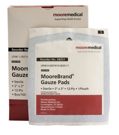 Mckesson Brand Gauze Sponge Moorebrand Cotton 12-Ply 3 X 3 Inch Square Sterile - 8251