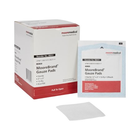 Moorebrand - Gauze Sponge Cotton 12-Ply 3 X 3 Inch Square Sterile - 08251